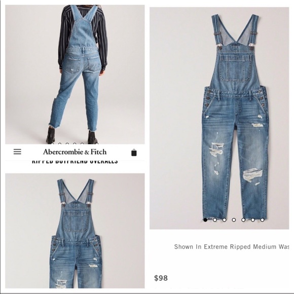 Abercrombie & Fitch Destroyed Denim Overalls XS - Picture 2 of 4